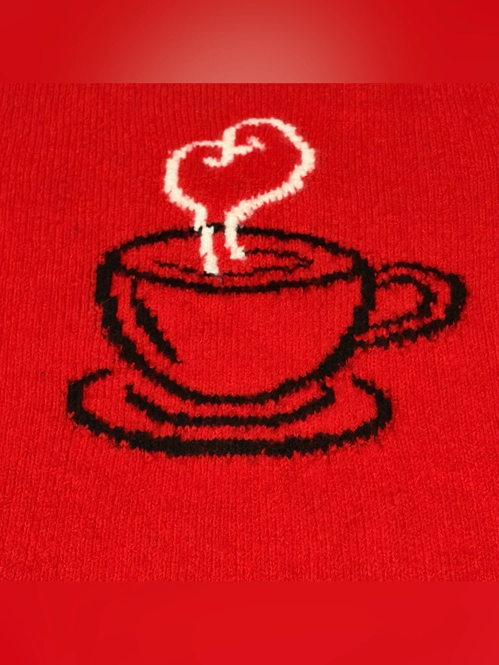 Cupcake And Cashmere Women’s Red Knit Tea Cup Heart Sweater Size Large